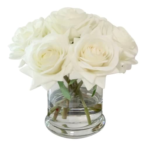 Real Touch Roses Floral Arrangements in Glass Vase image