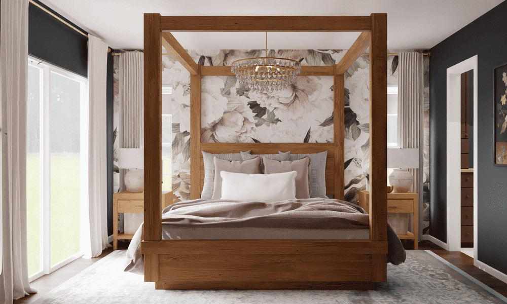 Elegant Bedroom with Floral Wall Mural