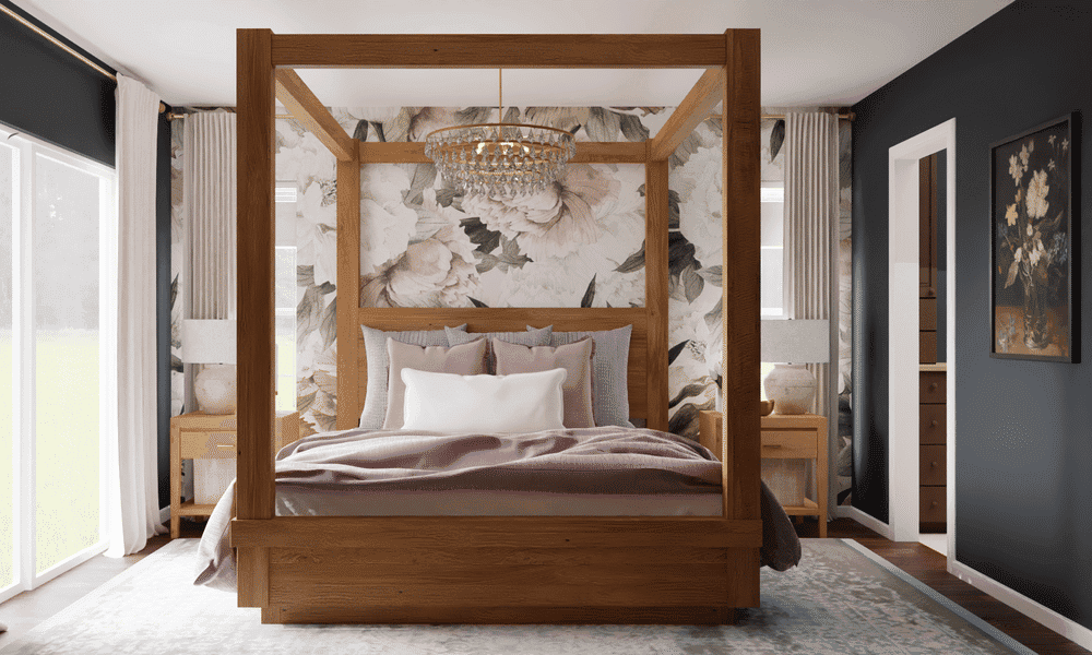 Elegant Bedroom with Floral Wallpaper Accent